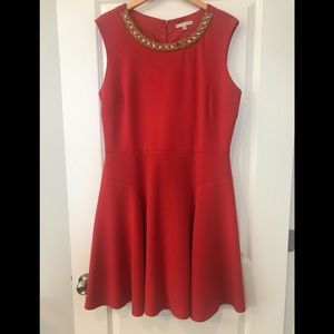 Sleeveless Dress with Gold Beaded Neckline